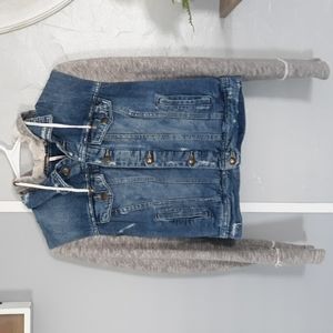 Free People Denim and Knit Hooded Jacket